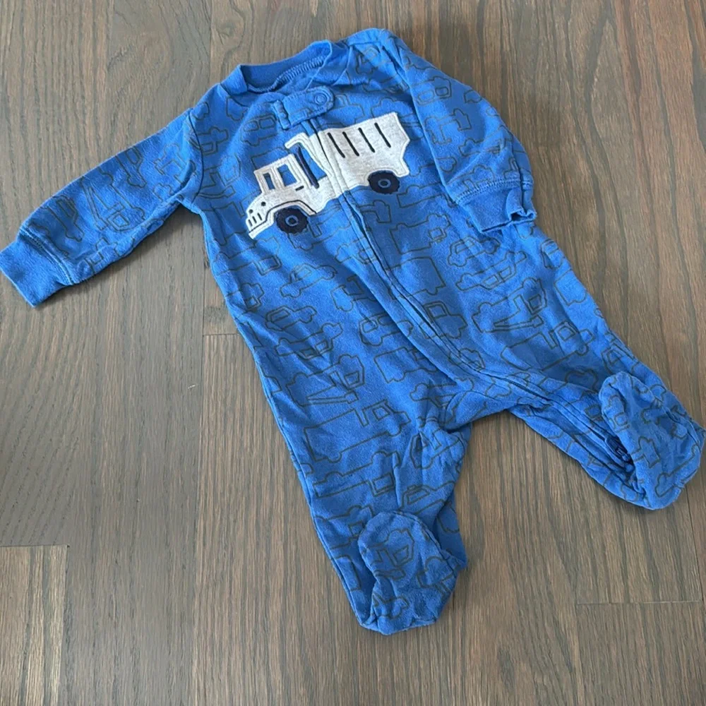 Carter’s Blue Dump Truck 2-Way Zip Footie Sleeper Baby 3M
